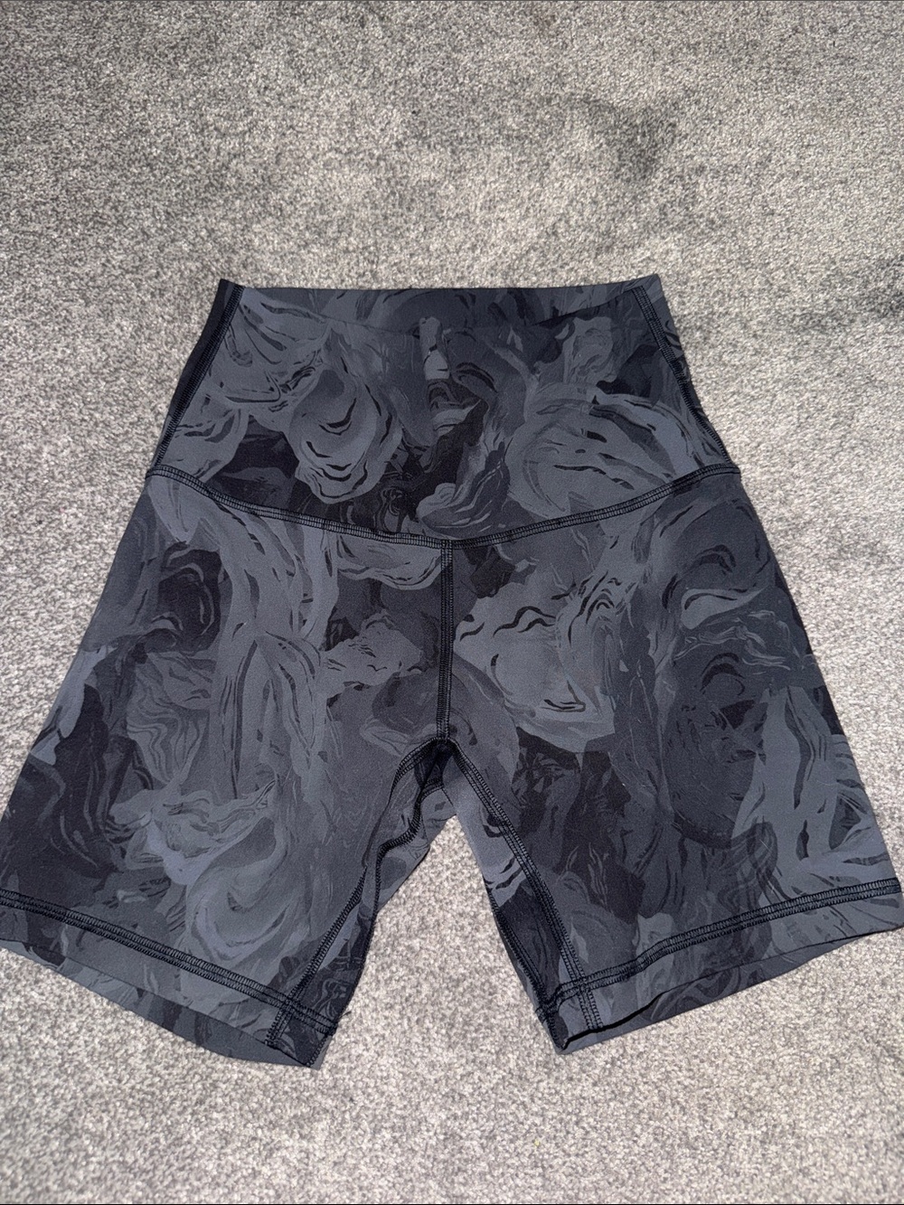Lululemon High-Waist Black Marble Print Bike Shorts